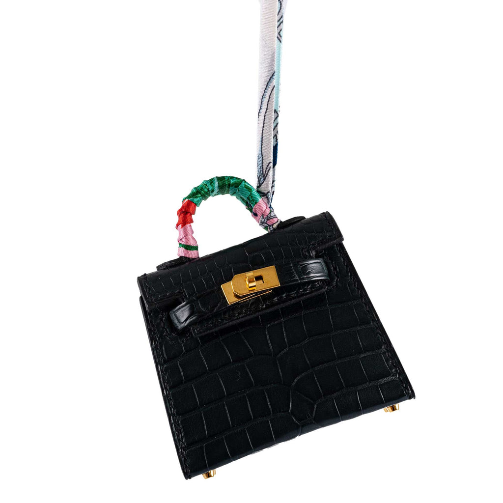 Hermes Micro Kelly Twilly Charm Vert Cyprès Matte Croc Gold Hardware - 2020, Y