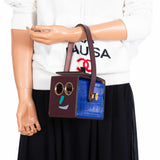 Hermes Minaudière Robot petit h Bag Blue Electric & Black Porosus Crocodile Golden Brass Hardware * Very Special