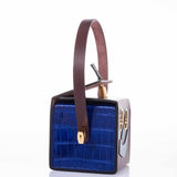 Hermes Minaudière Robot petit h Bag Blue Electric & Black Porosus Crocodile Golden Brass Hardware * Very Special