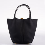 Hermes Picotin Lock Touch 18 PM Black Taurillon Clemence & Matte Alligator Gold Hardware