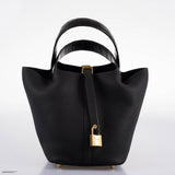 Hermes Picotin Lock Touch 18 PM Black Taurillon Clemence & Matte Alligator Gold Hardware