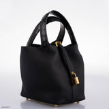 Hermes Picotin Lock Touch 18 PM Black Taurillon Clemence & Matte Alligator Gold Hardware
