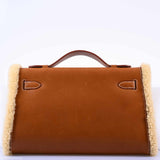 Hermes Teddy Kelly Clutch Barenia Leather & Mouton Shearling Palladium Hardware - 2007, K Square