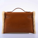 Hermes Teddy Kelly Clutch Barenia Leather & Mouton Shearling Palladium Hardware - 2007, K Square