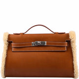 Hermes Teddy Kelly Clutch Barenia Leather & Mouton Shearling Palladium Hardware - 2007, K Square