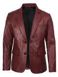 Men's Burgundy Real Leather Blazer