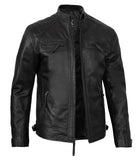 Tall Diamond Mens Black Cafe Racer Leather Jacket
