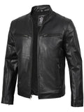 Men Black Cafe Racer Real Leather Jacket