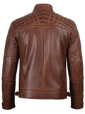Men’s Cognac Brown Quilted Leather Style Biker Jacket