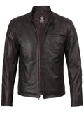 Mens Dark Brown Cowhide Cafe Racer Leather Jacket