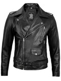 Men's Black Asymmetrical Belted Leather Biker Style Jacket