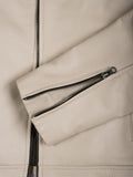 Mens Beige Cafe Racer Style Leather Jacket