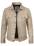 Fernando Men's Beige Real Trucker Leather Jacket