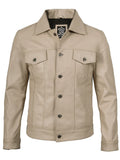 Fernando Men's Beige Real Trucker Leather Jacket
