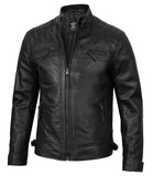 Tall Diamond Mens Black Cafe Racer Leather Jacket