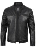 Men Black Cafe Racer Real Leather Jacket