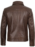 Mens Shirt Collar Chocolate Brown Leather Jacket