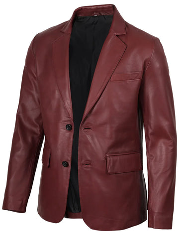 Men's Burgundy Real Leather Blazer