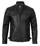 Tall Diamond Mens Black Cafe Racer Leather Jacket