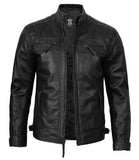 Tall Diamond Mens Black Cafe Racer Leather Jacket
