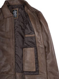 Mens Shirt Collar Chocolate Brown Leather Jacket
