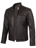 Mens Dark Brown Cowhide Cafe Racer Leather Jacket