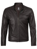 Mens Dark Brown Cowhide Cafe Racer Leather Jacket