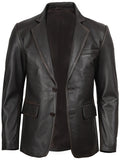 Mens Dark Brown Rub Off Leather Blazer
