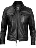Moffit Mens Black Cafe Racer Style Real Leather Jacket