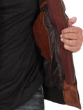 Men's Brown Tall Leather Bomber Jacket With Removable Hood