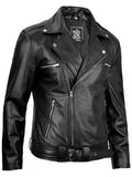 Men's Black Asymmetrical Belted Biker Style Leather Jacket