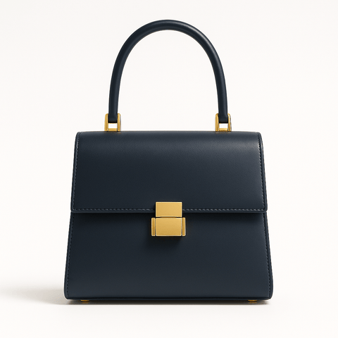 Nuvia Bloom Luna Box Satchel Bag for Women – Navy Leather