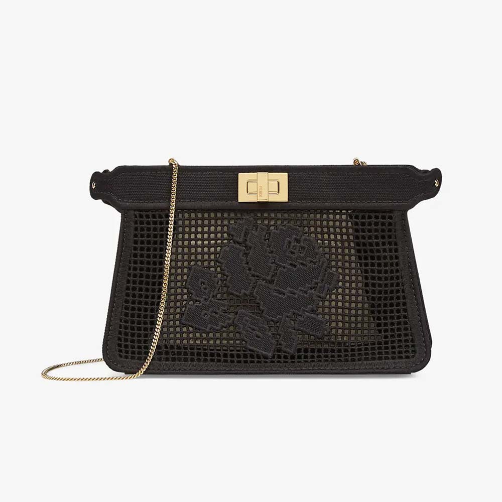 PEEKABOO ISEEU POCHETTE Black Canvas Bag With Embroidery