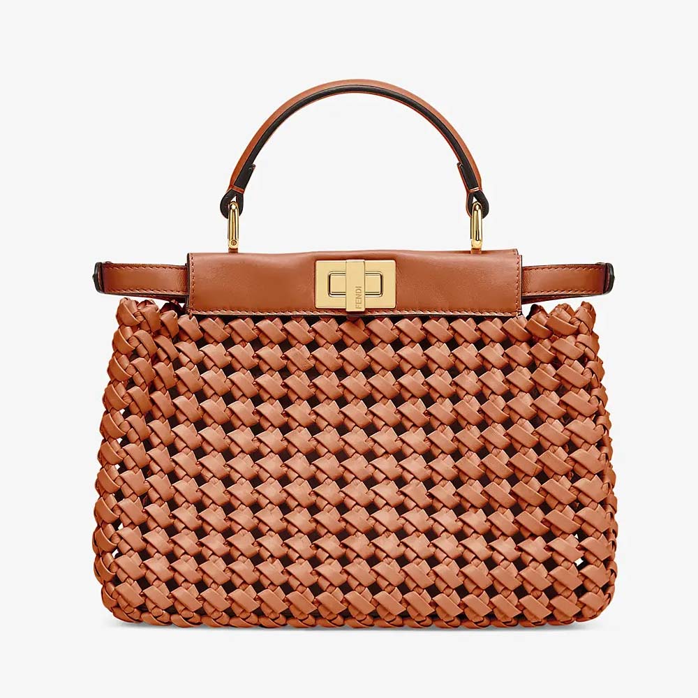 PEEKABOO MINI Brown Leather Interlace Bag
