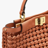 PEEKABOO MINI Brown Leather Interlace Bag