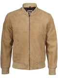 Men's Camel Brown Suede Bomber Jacket