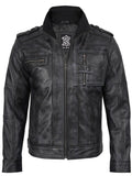 Tavares Mens Distressed Black Leather Biker Style Jacket