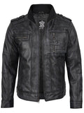 Tavares Mens Distressed Black Leather Biker Style Jacket