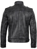Tavares Mens Distressed Black Leather Biker Style Jacket