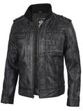 Tavares Mens Distressed Black Leather Biker Style Jacket