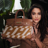 Vintage Hermes Birkin 35 Gold Courchevel with Painted Ulysses Toile Canvas & Gold Hardware - 1998, B Square