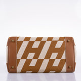 Vintage Hermes Birkin 35 Gold Courchevel with Painted Ulysses Toile Canvas & Gold Hardware - 1998, B Square