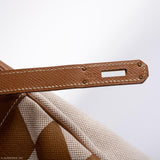 Vintage Hermes Birkin 35 Gold Courchevel with Painted Ulysses Toile Canvas & Gold Hardware - 1998, B Square