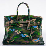 Vintage Hermes Birkin 35 Green Camouflage Swift with Palladium Hardware