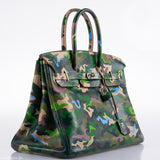 Vintage Hermes Birkin 35 Green Camouflage Swift with Palladium Hardware