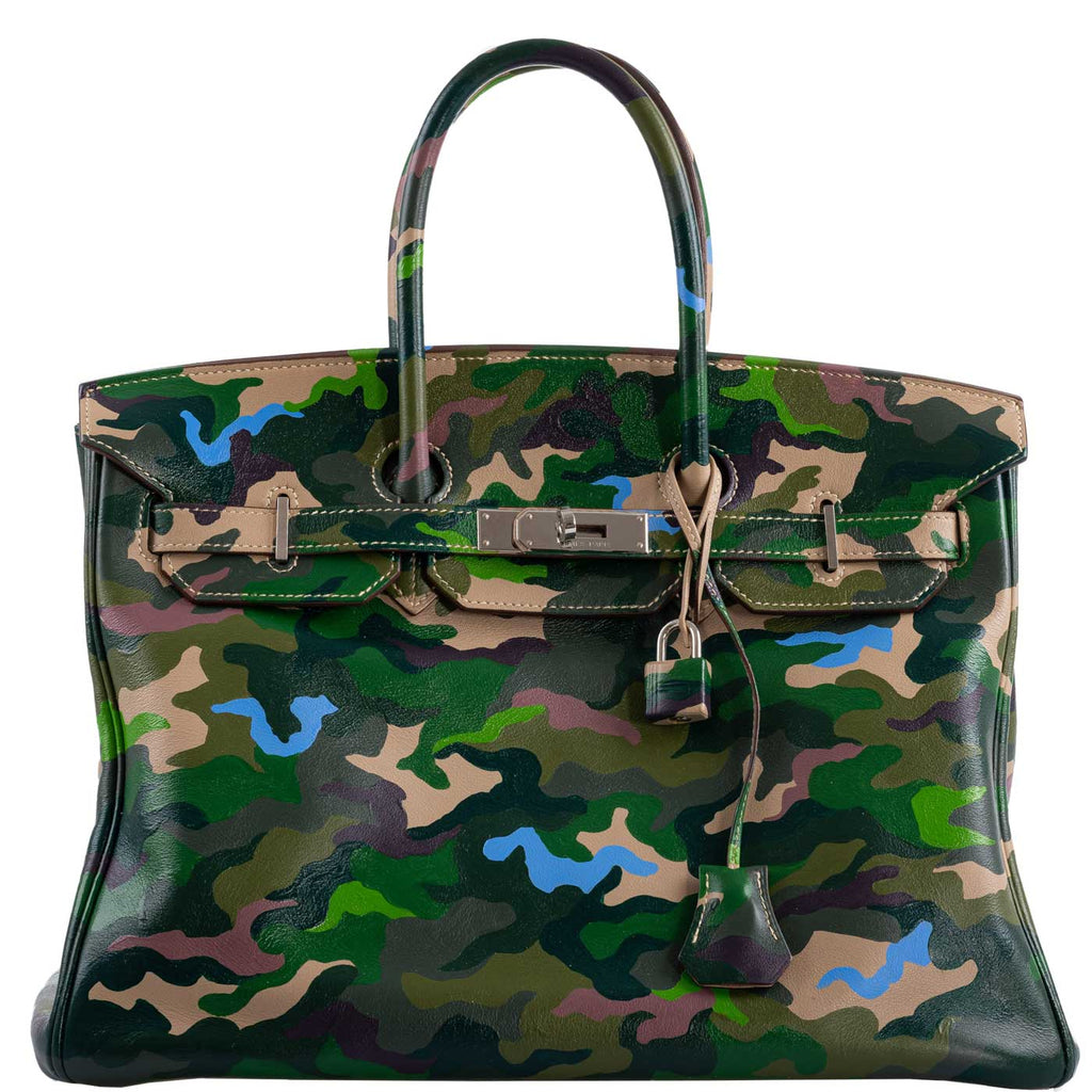Vintage Hermes Birkin 35 Green Camouflage Swift with Palladium Hardware