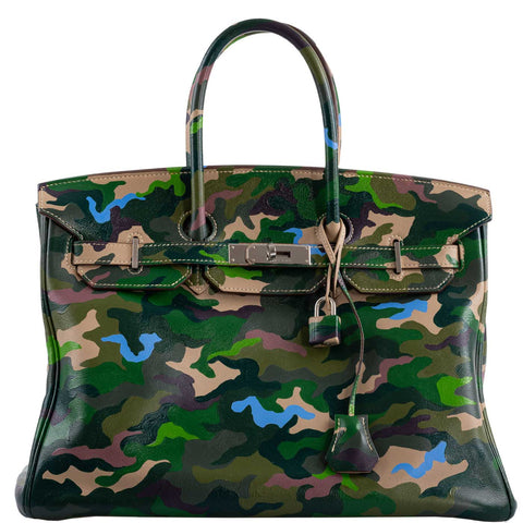 Vintage Hermes Birkin 35 Green Camouflage Swift with Palladium Hardware
