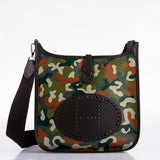 Vintage Hermes Evelyne II Ebene Clemence & Toile Camouflage Painting