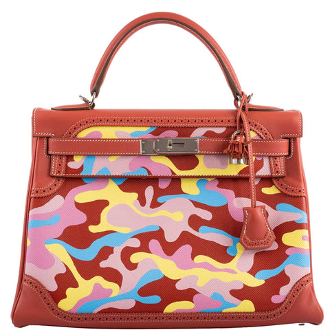 Vintage Hermes Ghillies Kelly 32 Sanguine Evercolor & Grain d'H Camouflage Painting