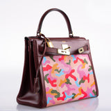 Vintage Hermes Kelly 28 Retourne Rouge H Calf Box & Toile Camouflage Painting